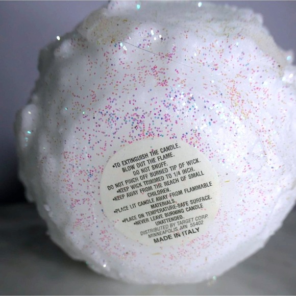 White Glitter Snowball Holiday Winter Candle Target Retro Vintage Inspired New - Picture 3 of 5
